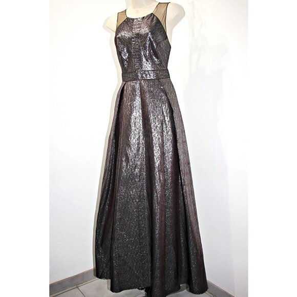 BADGLEY MISCHKA Textured Ball Gown in Metallic Mink sz 4 $990 from SAKS 5th AVE - Picture 6 of 15